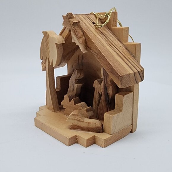 Handcrafted Bethlehem Nativity Scene Wooden Ornament Oak - Picture 6 of 7